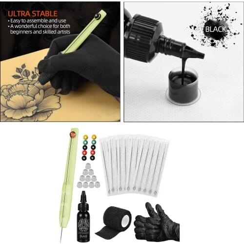 Hand Poke Stick Tattooing Supplies Set w/ 15Pcs Needles Bandage Grommets DIY