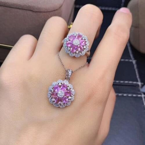 New Arrival Real and Natural Real Natural Sapphire jewelry set Natural Real Sapphire 925 sterling silver 1pc pendant,1pc ring