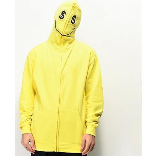 OEM polyester plain neon blank full face zip hoodie for men