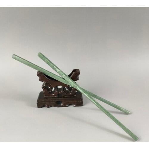 A Pair of Exquisite Chinese Traditional Craft Gift Natural Snowflake Green Jade Handmade Chinese Chopsticks