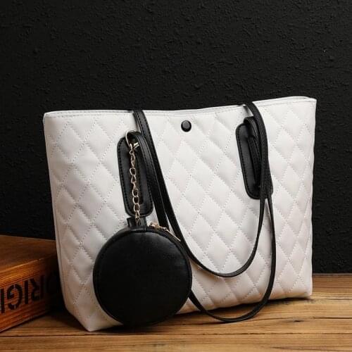 Casual Tote Bag For Women PU Leather Shoulder Bag Fashion Plaid Handle Bag Large Capacity Lady Tote Bag Shopping Purse 2 pcs