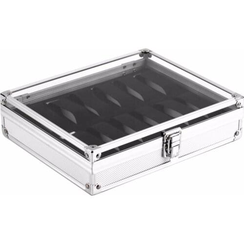 Professional 12 Grid Slots Watch Box Jewelry Display Storage Square Box Case Aluminium Suede Inside Container Hot
