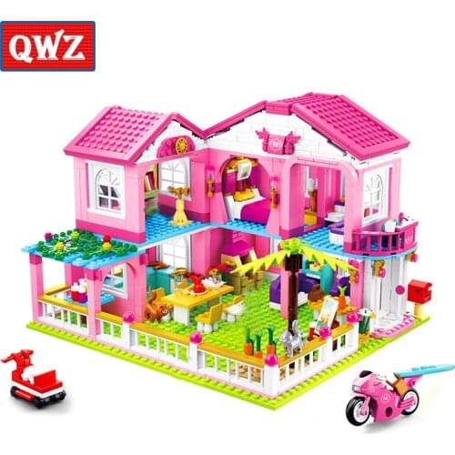 QWZ New City Girl Friends Big Garden Villa Model House Building Blocks Brick Playmobil Toys For Children Gifts