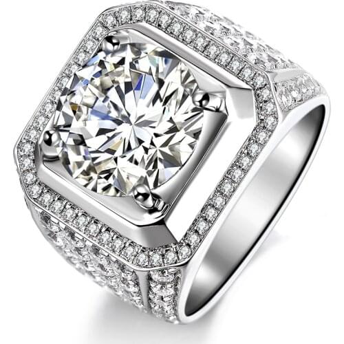 Sterling Silver Mens Ring Couple Ring Domineering Diamond Three Carat Diamond Ring Male