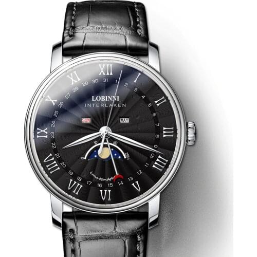 Switzerland Luxury Brand Mens Watch LOBINNI Sapphire Waterproof Moon Phase Japan MIYOTA Quartz Movement Multi-function L3603M5