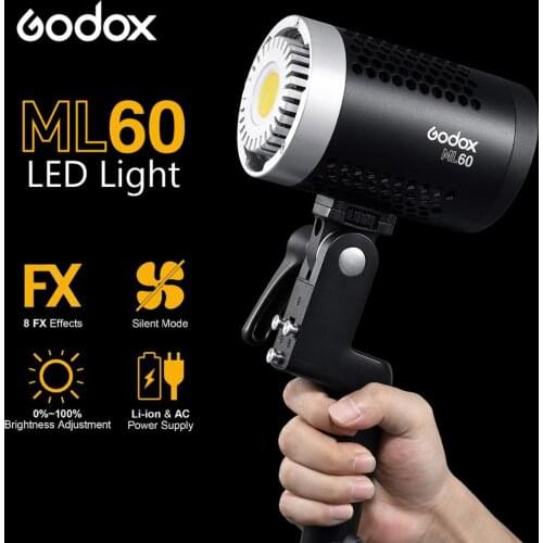 Godox ML60 60W LED Light Silent Mode Portable Brightness Adjustment Support Li-ion with AC Power Supply Outdoor LED Light