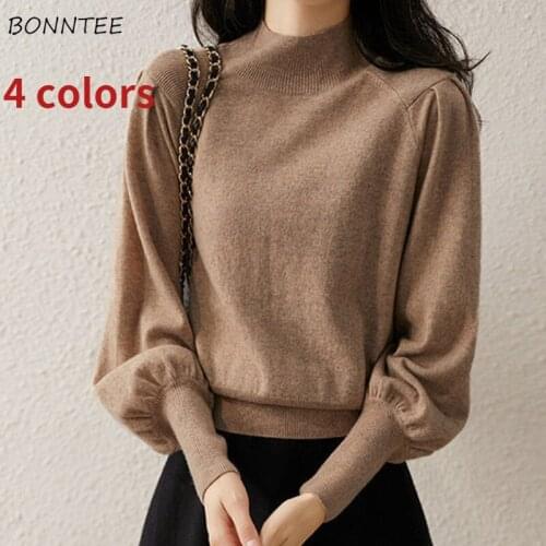 Sweater Pullovers Women Autumn 4 Colors Solid Simple All-match Comfortable Leisure Fashion Ulzzang Loose Half High Collar New