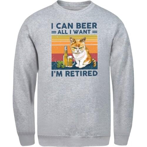 I Can Beer Cat Sweatshirt For Mens Hip Hop Streetwear Hoodie Vintage Leisure Tops Pullovers Homme Retro Winter Moletom Masculino
