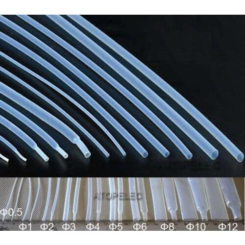 PTFE F4 1.7:1 Heat Shrink Tube 600V High Temperature 260Deg.C Translucent 0.5mm/1mm/2mm/3mm/4mm/5mm/6mm/8mm/10mm/12mm/15mm Dia