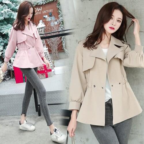 Bri 2019 New Fashion Double Breasted Short Trench Coat Women Khaki Slim Outwear Mujer Windbreaker Female Overcoat