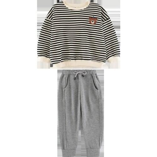 Girls spring western style two-piece Girl striped sweater casual pants suit Girl comfort sport two-piece Girl spring suit