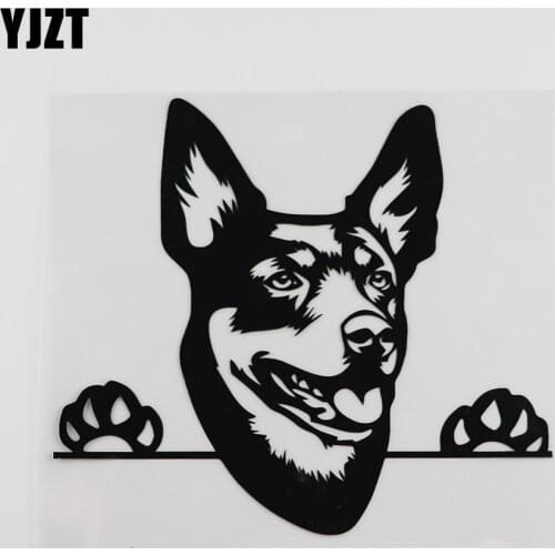 YJZT 17.5CMX15.7CM Australian Cattle Dog Peeking Dog Vinyl Car Sticker Black/Silver 8A-0051