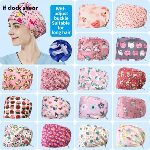 High Quality washable work hat for Long Hair Printed Tooth Health Check Scrubs Women Hats Pet Grooming Working Beauty Salon Hats