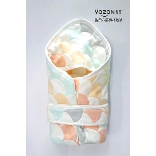 YAZAN Newborn six-layer gauze breathable sleeping bag button swaddling bag swaddling blanket with soft warm hat accessories