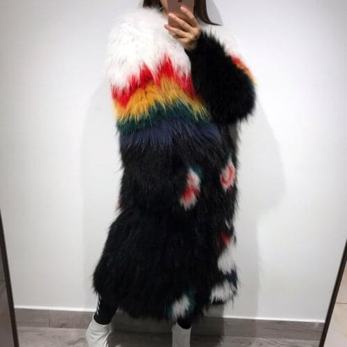 Women natural fur coat fur knitted coat ladies real fur coat