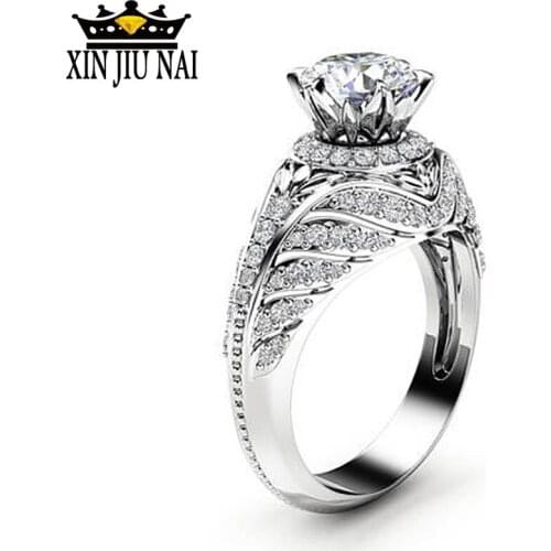 Platinum Delicate Zircon Silver Ring Branch Flower Leaves Engagement Ring for Women Fashion Jewelry Wedding Rings for Women