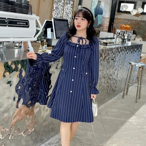 Womens Spring Convenient Collar Buttons Bowknot Dress Plus Size Knee Length Casual Wear 100kg Can Wear