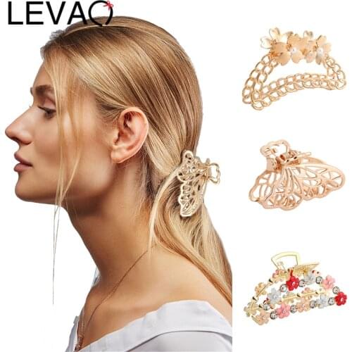 LEVAO Chic Golden Metal Hair Claw Geometry Hairclip Ponytail Hairpin Large Butterfly Hair Clip Fashion Hair Accessories