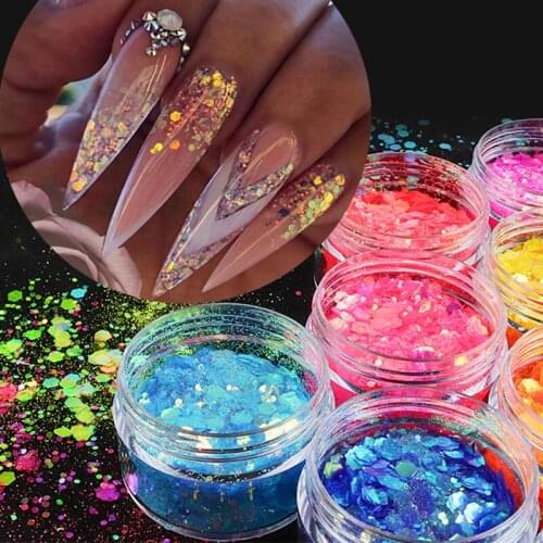 1Box Neon Chunky Glitter Sequins Nail Decoration For Professionals Manicure Mermaid Glitter Rainbow Nail Design Sharkly Sequins