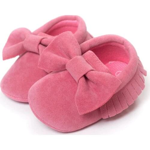 120pairs Bow Suede Baby Girl Shoe Leather Fashion Children Moccasins Solid Color First Walker Toddler Shoes Multi-Color 0-2years