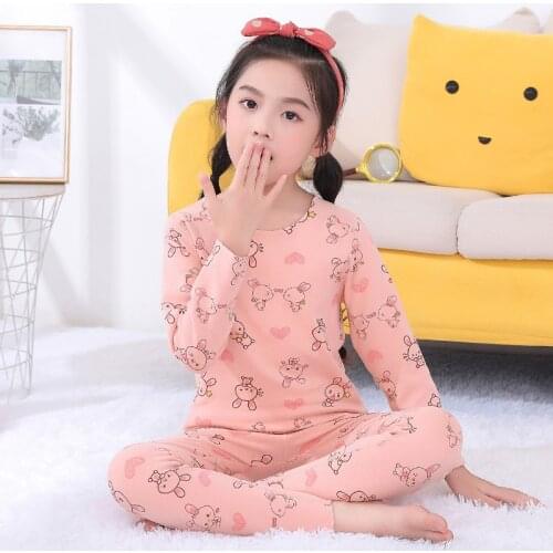 Cartoon Rabbits Printed Girls Pajamas Sets Childrens Thermal Underwear 2pcs Autumn Winter Kids Pyjamas Teens Boys Home Clothes