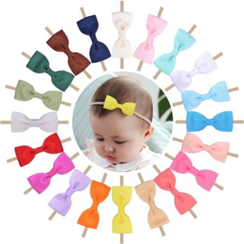 20 Colors Solid Grograin Ribbon Hair Bows Elastic Baby Headbands For Girls Children Samll Bowknot Kids Hair Accessories 344