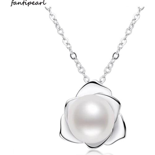 2021 New 925 Silver Pearl Pendant Necklace 9-10mm Freshwater Pearl Petal J Simple Pearl Necklace