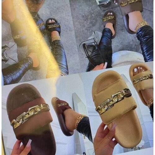 2021 summer new women beach open toe flat sandals female large size female shoes sandals female big metal twist ms slippers