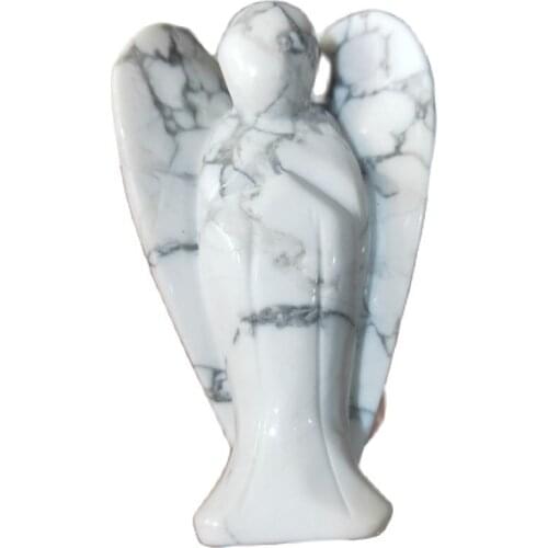 3inch Natural Hand Carved gemstone White Turquoise Angel Figurine Carving Pray Angel Decoration Figurine