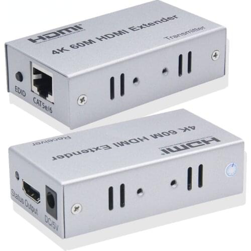4K 100M HDMI-compatible Extender Over Cat5e/6 RJ45 LAN Ethernet Cable 1080P Network Extender 60M UTP POE with IR Control&Loop
