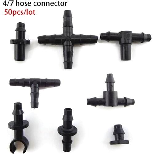 50pcs 4/7mm Tube Tee plug Barb Connector Garden Gardening Hose Watering Drip Irrigation T Adapter Splitter Garden Water U26