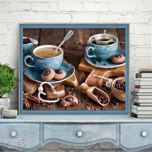 5D Diy Diamond Painting Kits for Kitchen Full Round Square Diamond Embroidery Mosaic Coffee and Cup Handmade Cross Stitch Gift