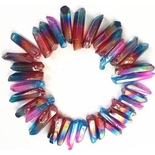 6pcs Rainbow Titanium Aura quartz wand natural stones and minerals healing crystals rough gemstones for making jewelry