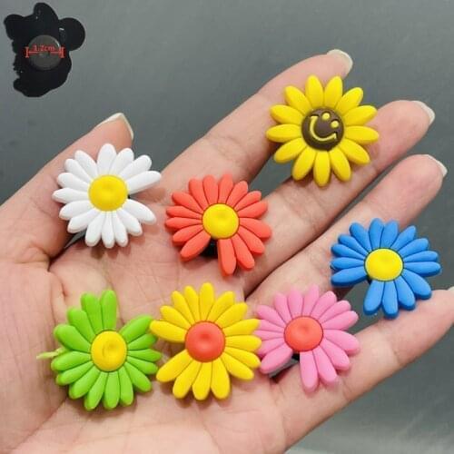 7PCS PVC Colorful Cute Flower Cartoon Fridge Magnets Kawaii Sunflower Refrigerator Magnetic Sticker Girls Gifts StationaryToy