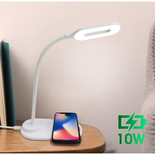 7 IN 1 QI Wireless Charging LED Desk Lamp 10W With USB Charging Port,Calendar Temperature Alarm Clock Reading Light Table Lamp