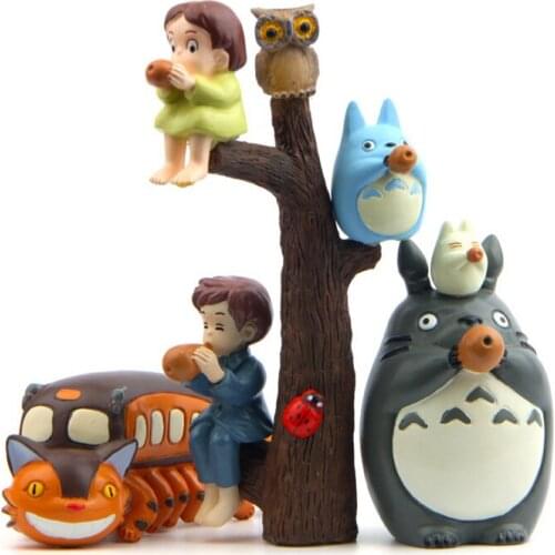 9pcs/lot My Neighbor Totoro Delivery PVC Cat Action Figure Doll Satsuki Mei Wood Owl Diy Landscape Resin Plastic Model