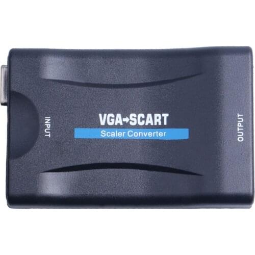 VGA to SCART Video Audio Converter Adapter Digital Video Audio TV Signal Conversor With Remote Control Power Cables VGA Cables