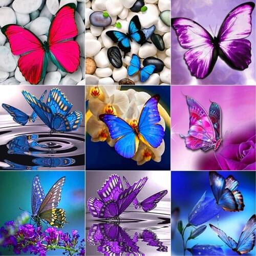 New 5D DIY Diamond Painting Full Square Round Drill Butterfly Diamond Embroidery Flower Cross Stitch Manual Art Home Decor Gift