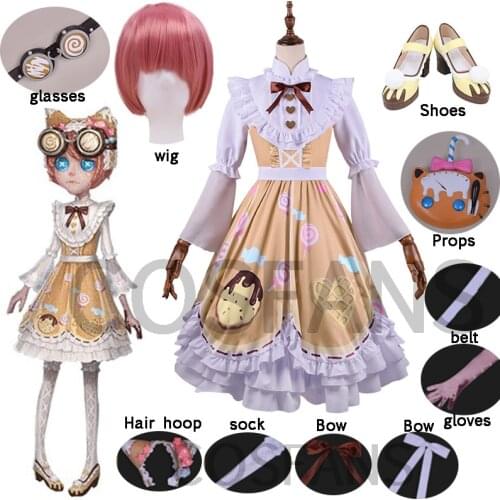 Anime! Identity V Tracy Reznik Sugar Girl Lolita Dress Lovely Uniform Cosplay Costume Halloween Women Dailydress Wigs and shoes