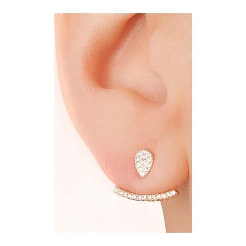 Free Shipping high polished genuine 925 sterling silver 3 colors tiny tear drop stud micro pave cz bar front back cute earring