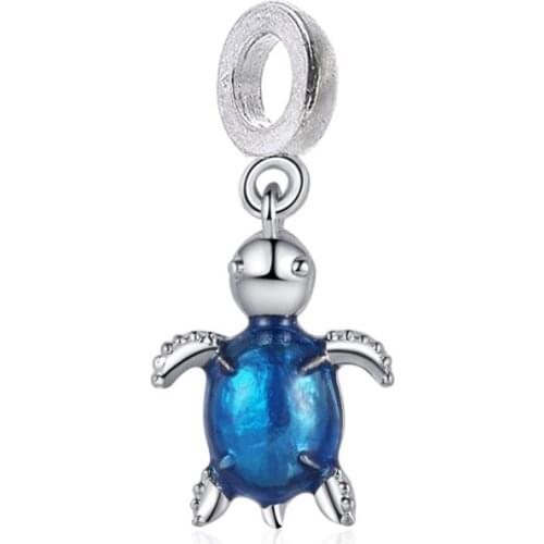Boosbiy 2pc New Arrival Cute Blue Glass Turtle Charms Pendants Fit Brand Bracelet & Necklace For Women Ocean Style Jewelry Gift