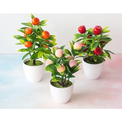 Potted Fruit Bonsai Artifical Plant Flowers Artificial Apple Tangerine Tree Imitation Plants Garden Party Home Decoration