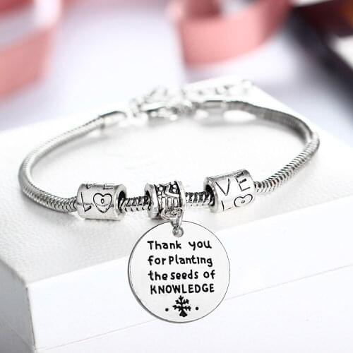 12PC/Lot Elegant Teachers Bracelets Thank You For Planting The Seeds Of Knowledge Love Beads Bangle School Teacher Gifts Jewelry
