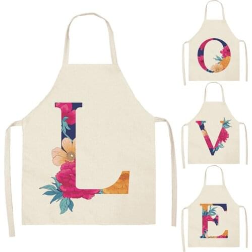 Letter Parent-child Aprons Rose Flower Letter Printed Sleeveless Cotton Linen Aprons for Men Women Home Cleaning Tools