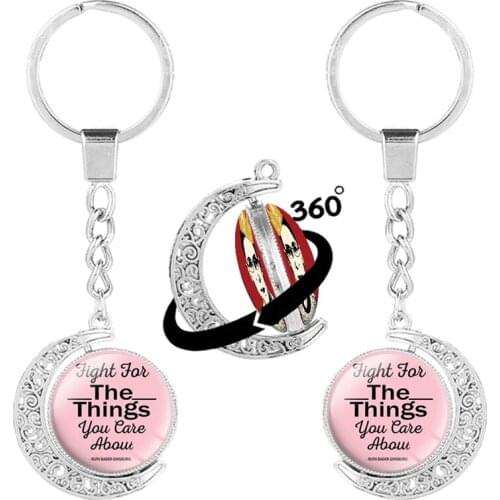 Ruth Bader Ginsburg Keychain Fashion Moon Rotatable Double Sided Glass Dome Key Chain Fight For The Things You Care About