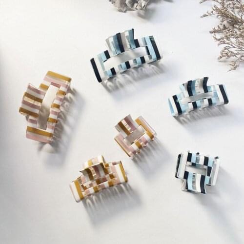 Exquisite Elegant Women Korean Square Stripe Hair Claws Geometric Acetate Hair Crabs Clip Fashion Hair Accessories