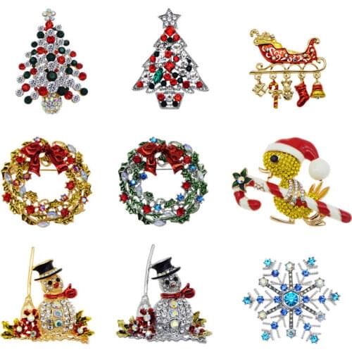 Julie Wang 1pc alloy silver color brooch christmas tree snowman Men Women apparel Brooch Pin jewelry accessory family Xmas Gift