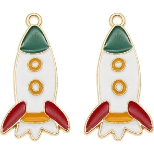 Julie Wang 4PCS Enamel Cartoon Rocket Charms Alloy Gold Tone Pendant Bracelet Jewelry Making Accessory