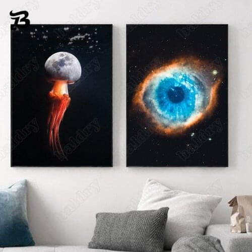 Canvas Painting for Living Room Surrealism Star Universe Blue Eye Posters Prints Creativity Wall Art Pictures for Room Decor