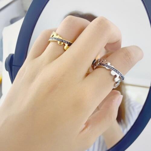 Cartoon Kawaii Mouse Ring Titanium Steel Chain Ring Inlaid Crystal Fashion Trendy Women Jewelry Birthday Gift